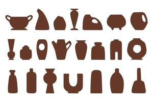 Pottery vases silhouette of various shapes collection isolated on white background. Vector flat illustration. Design for pattern, logo, card, textile, invitations, blogs, festival, t-shirts