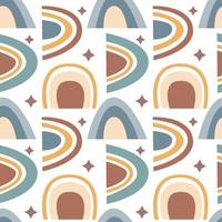 Hand drawn  seamless pattern of  cute boho rainbows pastel color isolated on white background. Vector flat illustration. Design for baby textile, wallpaper, wrapping, backdrop