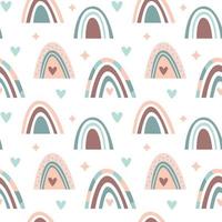 Hand drawn  seamless pattern of  cute boho rainbows pastel color isolated on white background. Vector flat illustration. Design for baby textile, wallpaper, wrapping, backdrop