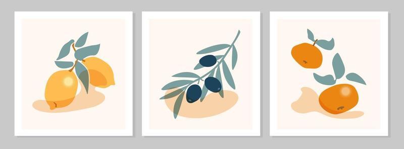 Abstract still life with lemon, pear, apple fruit poster. Collection of  contemporary art. Vector flat illustration. Hand drawn abstract fruits  design for social media, postcards, print. 2648481 Vector Art at Vecteezy