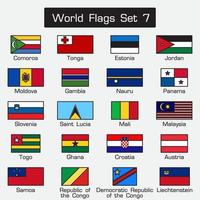 World flags. simple style and flat design. thick outline. vector