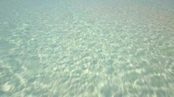 Vista aérea de drone de agua clara en la playa y costa de una isla tropical en las bahamas, caribe. video