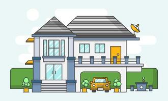 Modern house. Outline style and flat color design. vector