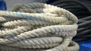 Coil of rope on a ferry on Lake Como, Italy, Europe.