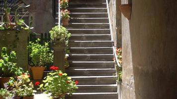 Innenhof und Treppen im Dorf Orvieto, Toskana, Italien, Europa.