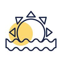 sun with sea waves block line style icon vector