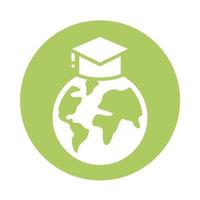 graduation hat with world planet education online block style vector