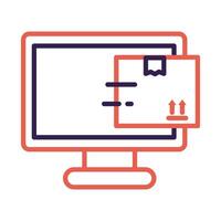 desktop with box carton delivery service online line vector