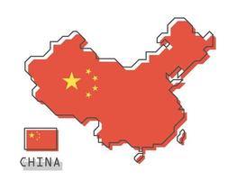 China map and flag. Modern simple line cartoon design. vector