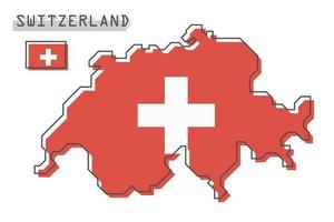 Switzerland map and flag. Modern simple line cartoon design. vector