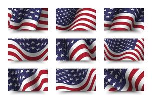 Set of america flag background collection. waving design. 4th of July independence day concept. vector