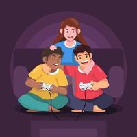 Best Friends Playing Game at Home vector