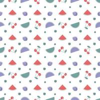 Cute trendy spring or summer seamless pattern with cherries, raspberries and watermelons. Delicate print for textiles, wrapping paper and design vector