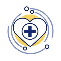 medical cross with heart symbol line style vector