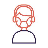 call center worker with headset and face mask line vector