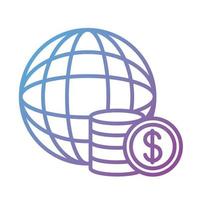 navegador de esfera con monedas en dólares pago línea en línea icono de estilo degradado vector