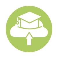 graduation hat with cloud computing education online block style vector