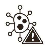 covid19 virus particle with alert symbol line style vector