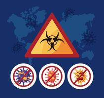 world planet earth with covid 19 particles and biohazard signal vector