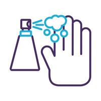 hand using disinfectant spray bottle product line style vector