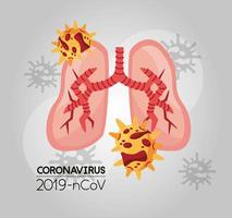 Covid 19 partículas y órganos pulmones. vector