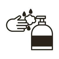 hand with antibacterial soap bottle line icon vector