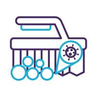 handle brush with covid particle cleaning line style vector