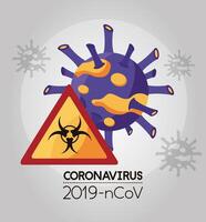 covid 19 particle and biohazard signal vector