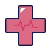 medical cross symbol with cardiology pulse line and fill style vector