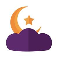 noche de luna con estrella en icono de estilo plano de nube vector