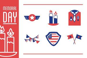 bundle of memorial set icons vector