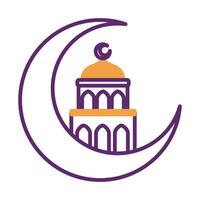 templo de ramadam kareem con icono de estilo de línea de luna vector