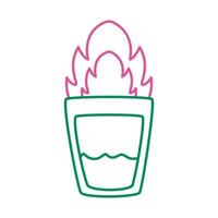 fresh tropical tequila cocktail with flame line style vector