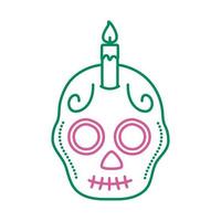 traditional mexican skull head with candle line style vector