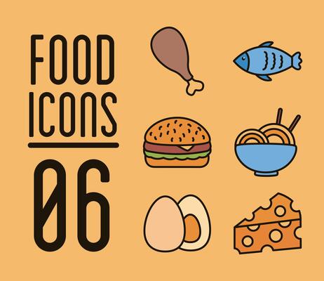 bundle of six delicious food set icons