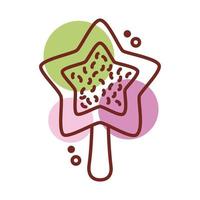 delicious ice cream in stick with star shape line color style vector