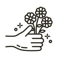hand with flowers line style icon vector