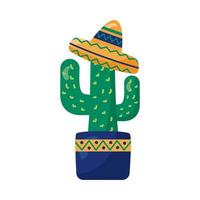 cactus mexican plant with hat detaild style vector