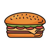 delicious burger fast food line and fill style vector