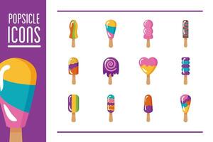 bundle of ice creams set icons and lettering vector