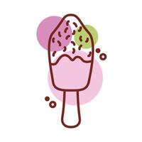 delicious ice cream in stick with two flavors line color style vector