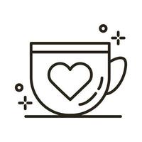 taza de feliz día de san valentín con estilo de línea de corazón vector