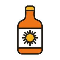 icono de estilo de relleno y línea de botella de bloqueador solar vector