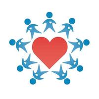 group of people around heart silhouettes degradient style vector