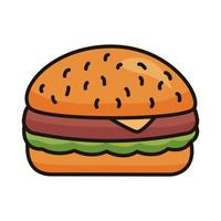 delicious burger fast food line and fill style vector