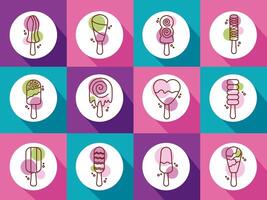 bundle of ice creams set icons and lettering vector