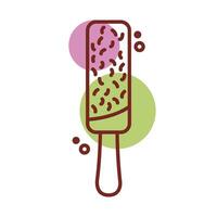 delicious ice cream in stick with two flavors line color style vector