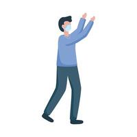 man wearing medical mask with hands up character vector