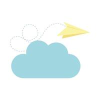 cute cloud sky with paper airplane vector