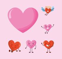 bundle of valentines day hearts characters vector